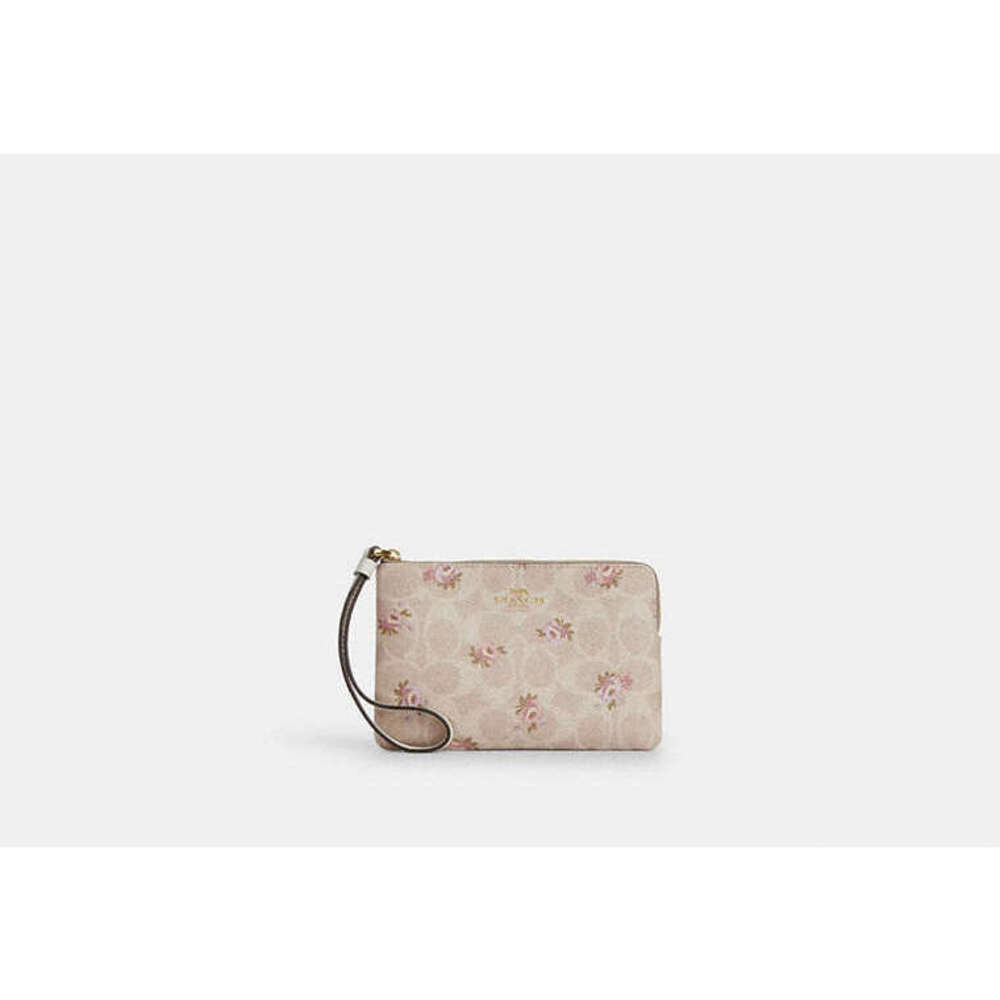 Corner Zip Wristlet In Signature Canvas With Floral Print NWT